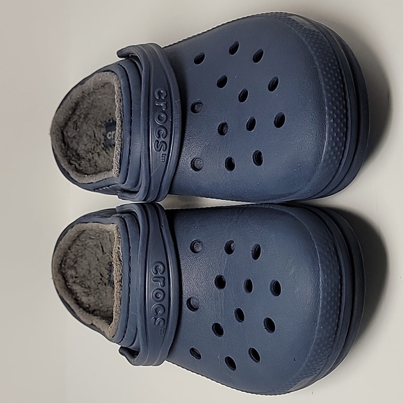CROCS Shoes Crocs Jr Baya Clog Slipper Lined Faux Fur Navy Blue